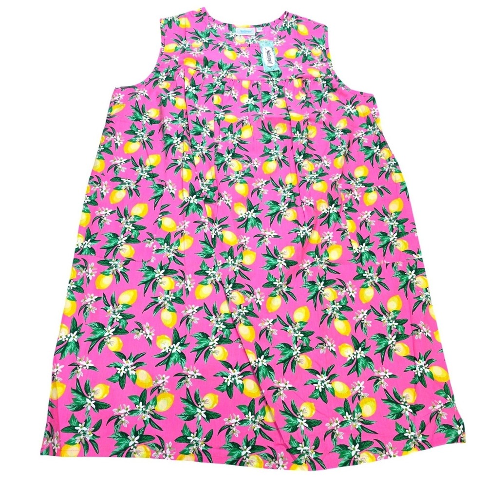 National Lemon Print Lounger Nightgown Women's Size 2X Pink‎ Sleeveless Pockets